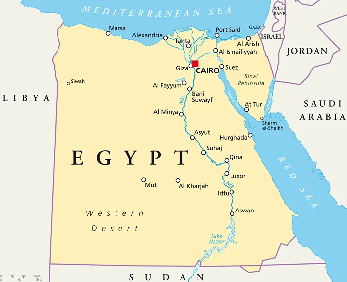 Landkarte von Ägypten in Nordafrika