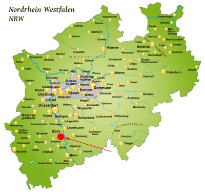 Landkarte von Nordrhein-Westfalen - Köln am Rhein