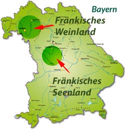 Landkarte Bayern - Fränkisches Weinland und Fränkisches Seenland