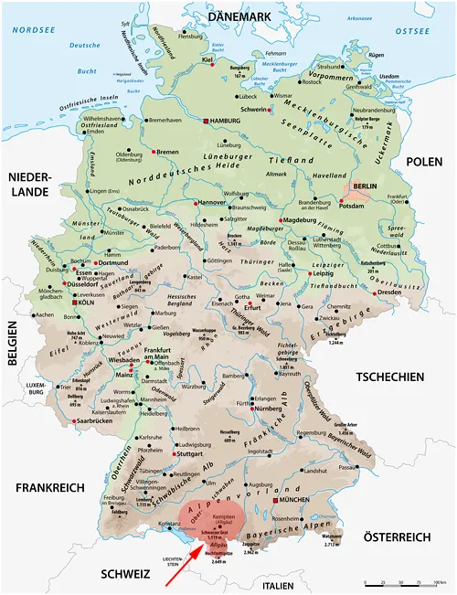 Landkarte von Deutschland - Allgäu
