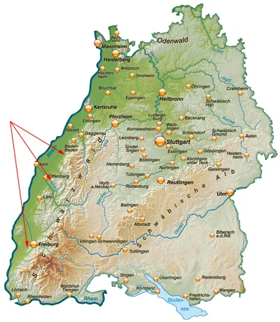 Landkarte von Baden-Württemberg - Schwarzwald
