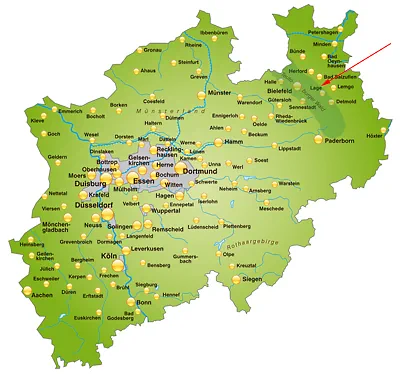 Landkarte von Nordrhein-Westfalen - Teutoburger Wald