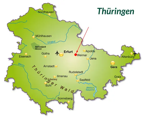 Landkarte von Thüringen - Weimar
